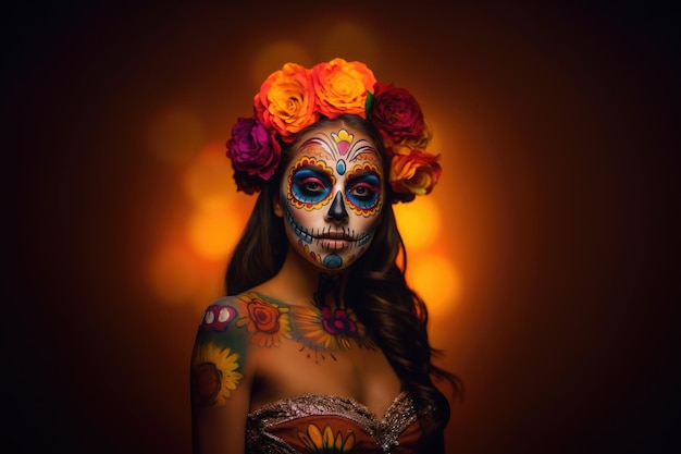 Moda de calavera de azúcar de mujer maquillaje el día de los muertos Dia de los muertos