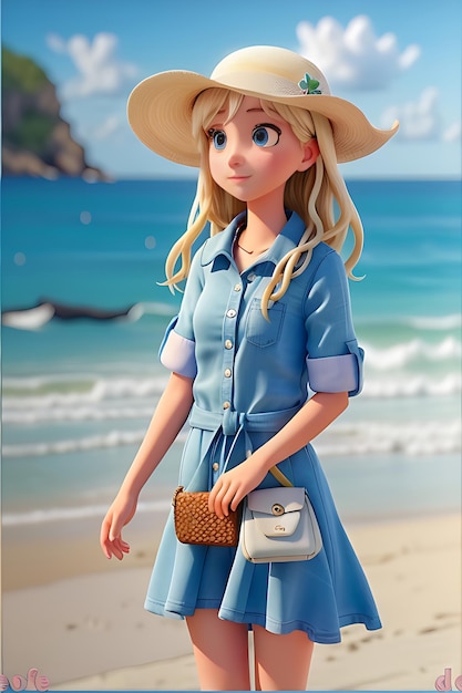 Moda de verão realista com garota de 21 anos em frente ao mar 8k
