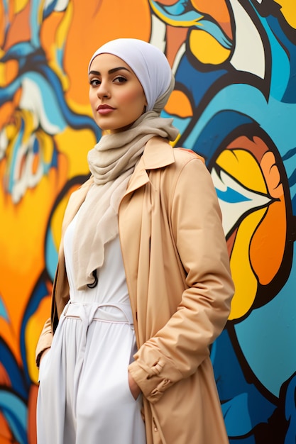 Foto moda jovem muçulmana modesta chique para mulheres contemporâneas