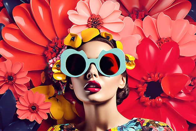 Moda mujer estilo retro collage pop art Imagen generada por IA posprocesada