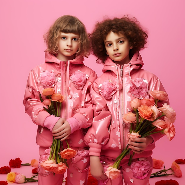 Foto la moda de los niños sobre un fondo rosado