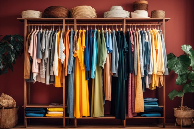 La moda de la ropa de colores en una percha ai generativo