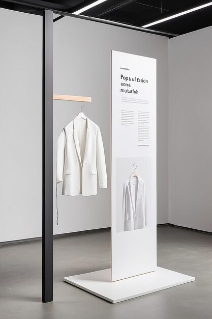 Moda sostenible PopUp Store Ropa Material Información Señalización Mockup con espacio blanco en blanco para colocar su diseño