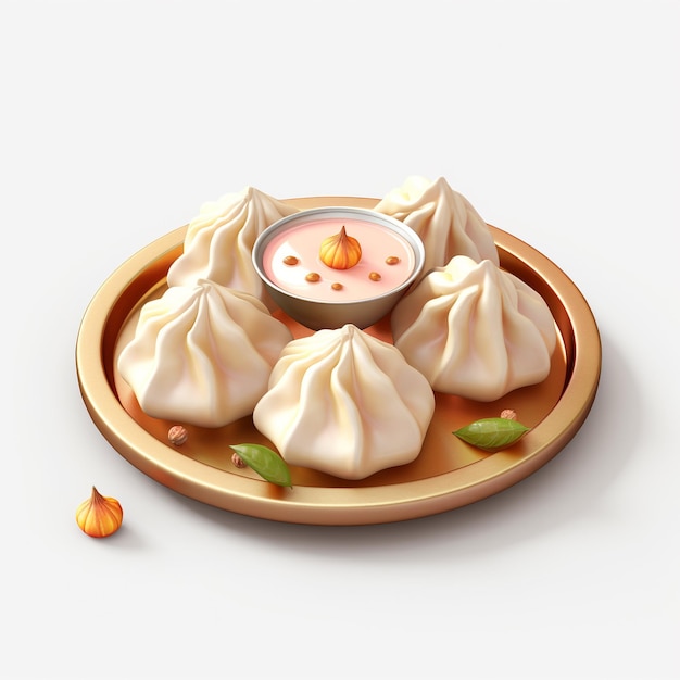 Modak plato de dumplings dulces indio en la tableta de comida fondo blanco