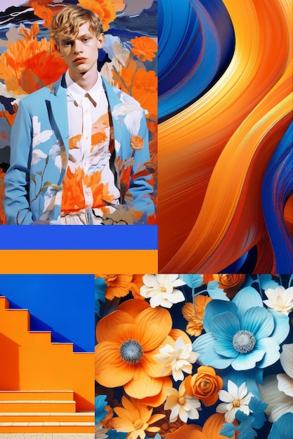 Modas de colores elegantes tablero de humor Colores de la temporada combinación de naranja y azul
