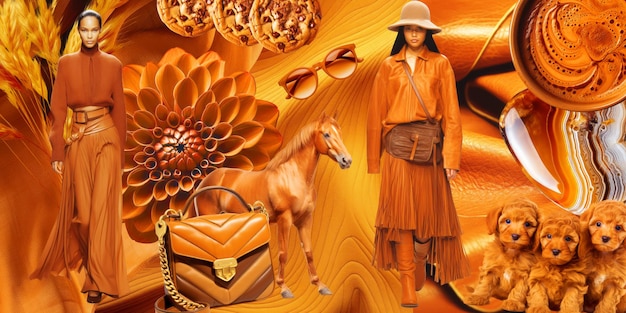 Mode ästhetische Farben Moodboard Handgemachte Zeitschriften Ausschnitte Collage Inspiration für Designer Künstler Mode Blogger Top-Farbe der Saison Karamell