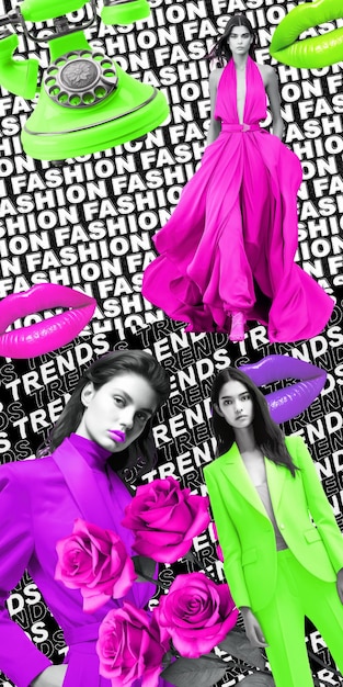 Foto mode ästhetische farben moodboard handgemachte zeitschriften ausschnitte collage inspiration für designer künstler mode blogger top-farbe der saison