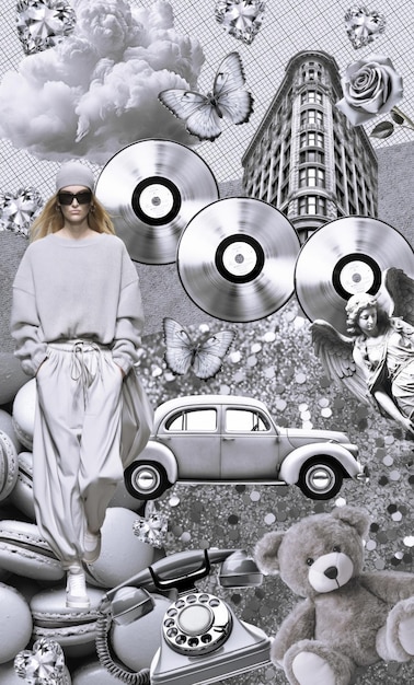 Mode ästhetische Farben Moodboard Handgemachte Zeitschriften Ausschnitte Collage Top Farbe der Saison grau Design von Collage ohne ai generative