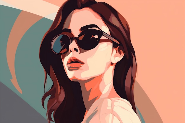 Mode Frau Mädchen Poster moderner Stil Design Illustration Porträt Brille abstrakt Generative KI