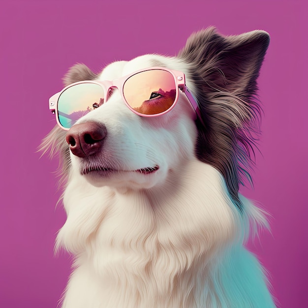 Mode-Hund mit Sonnenbrille rosa Hintergrund Generative AI