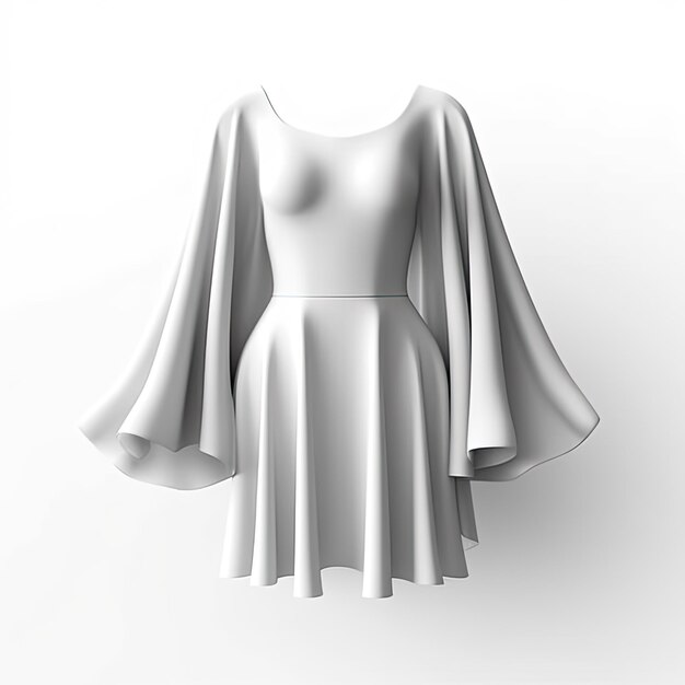 Mode-Kleidung mit Bell-Sleeve-Top, isoliert auf weißem Hintergrund, weiße Mock-up-Bekleidung, generative KI-Kunst