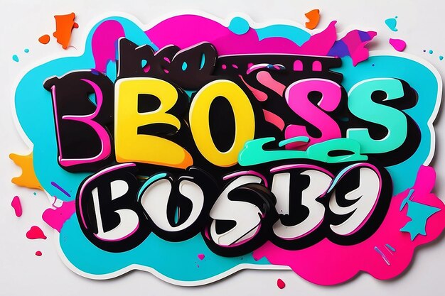 Mode-Sticker-Design: Fett, Neon, farbenfrohe, künstlerisch, einfach, schwarz-weiß, Boss-Mädchen und Boss-Jungen.