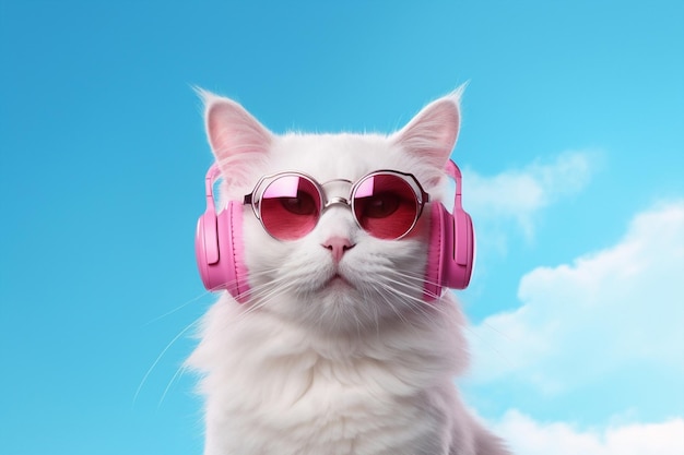 Mode Tierporträt Party Kätzchen Spaß entzückende Schönheit Musik inländische lustig süße coole Katze Tier Disco Sonnenbrille Kätzchen