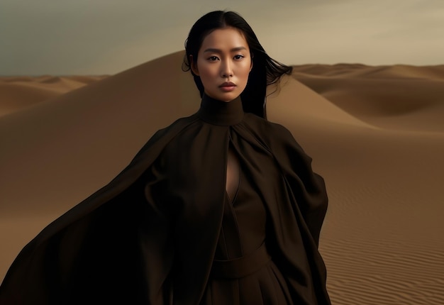 Model in der Wüste im Designerkleid