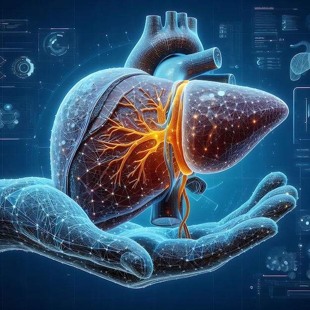 Modelación 3D avanzada para el hígado humano Conceptos de hepatología Ilustraciones de anatomía y órgano médico