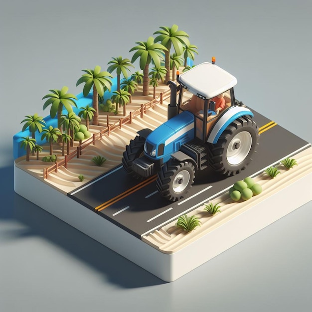 Modelagem 3D de tractor com fundo cinzento