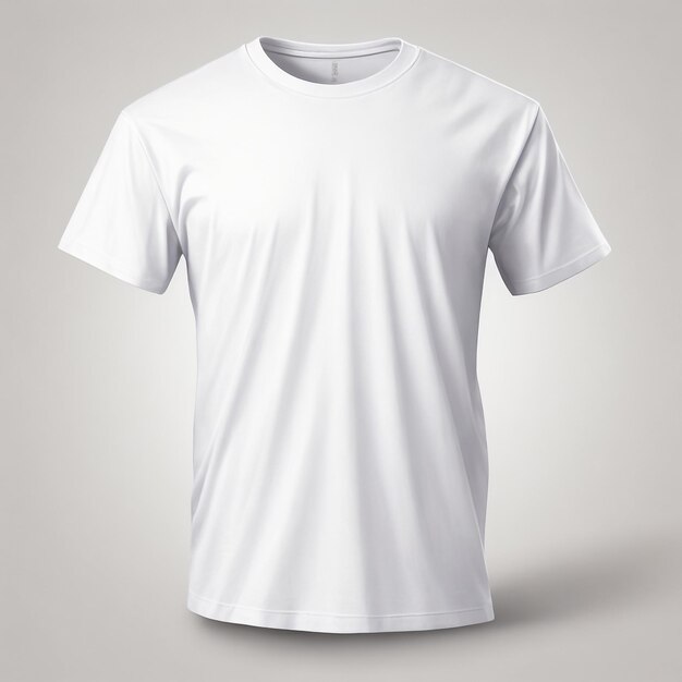 Modelagem de camiseta branca à moda camiseta masculina renderizada em 3D com rótulo de escote redondo isolado no fundo vista frontal modelo de roupa elegante para publicidade de impressão de design roupas texturizadas