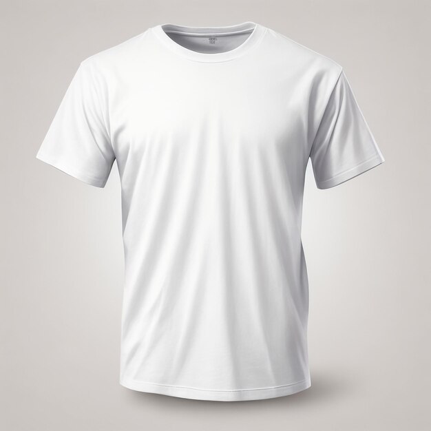 Modelagem de camiseta branca à moda camiseta masculina renderizada em 3D com rótulo de escote redondo isolado no fundo vista frontal modelo de roupa elegante para publicidade de impressão de design roupas texturizadas