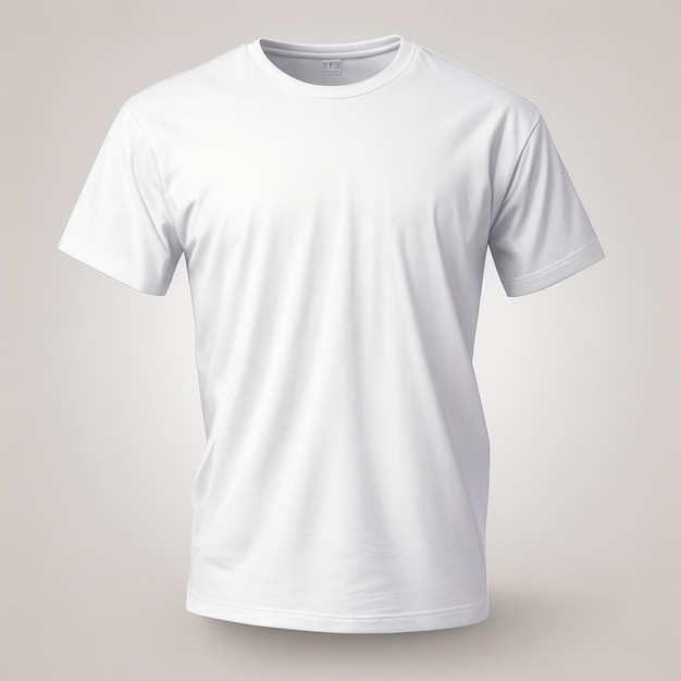 Modelagem de camiseta branca à moda camiseta masculina renderizada em 3D com rótulo de escote redondo isolado no fundo vista frontal modelo de roupa elegante para publicidade de impressão de design roupas texturizadas