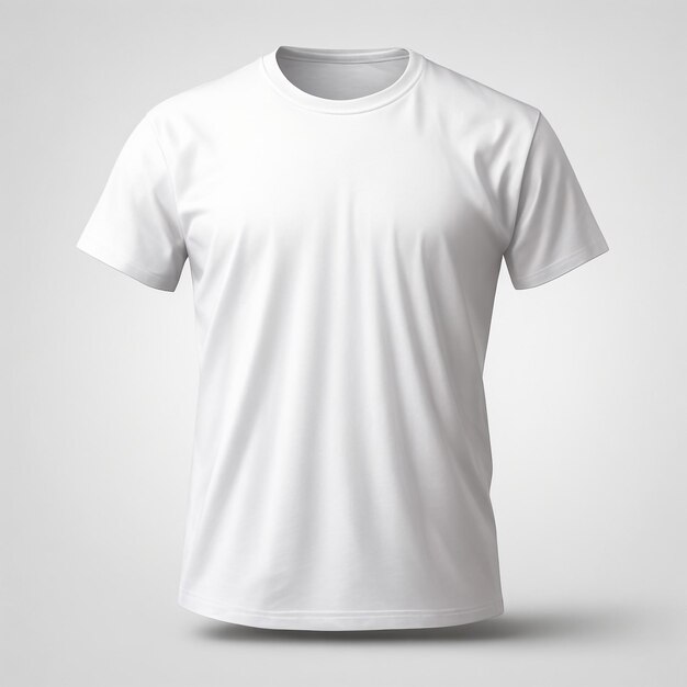 Modelagem de camiseta branca à moda camiseta masculina renderizada em 3D com rótulo de escote redondo isolado no fundo vista frontal modelo de roupa elegante para publicidade de impressão de design roupas texturizadas