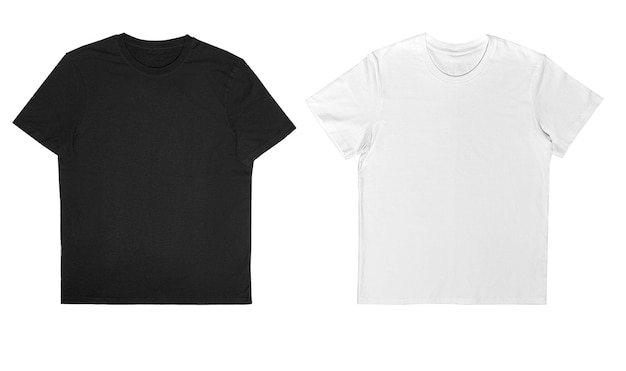 Modelagem de camiseta preta branca vista superior isolada em fundo branco