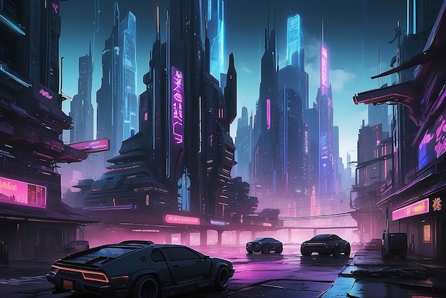 Modelagem de ilustração de paisagem urbana cyberpunk