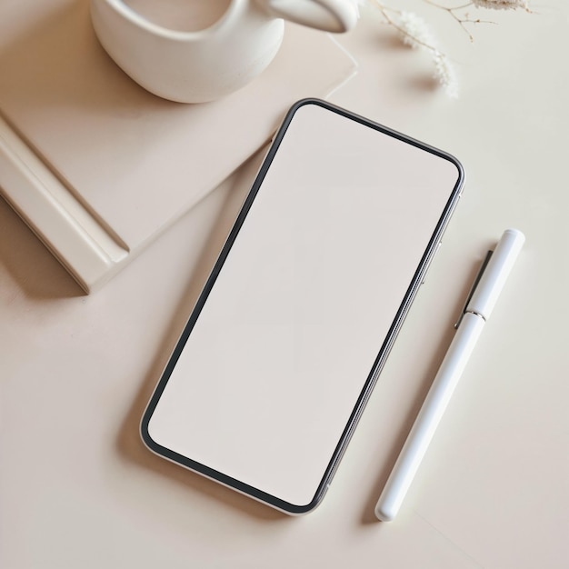 Foto modelagem de iphone estilo minimalista e elegante cores bege e branco