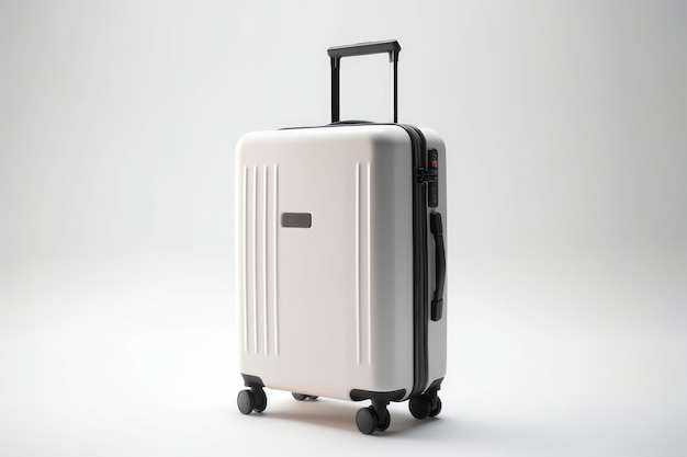 Modelagem de mala de viagem branca com alça para viajar Modelo de bagagem de viagem elegante para realocação de férias ou viagem de negócios Espaço de cópia para design publicitário IA generativa
