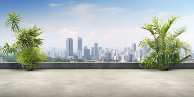 Modelagem de piso de concreto com paisagem urbana Vista do centro da cidade de um espaço aconchegante cercado por plantas tropicais