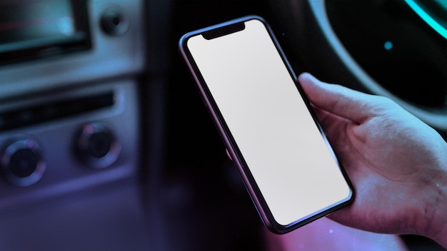 Modelagem de tela de telefone inteligente png no carro