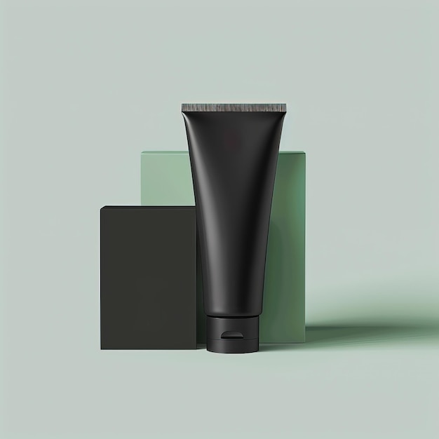 Modelagem de um tubo cosmético preto em fundo verde