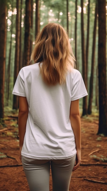 Modelagem de uma mulher caminhando na floresta IA gerativa