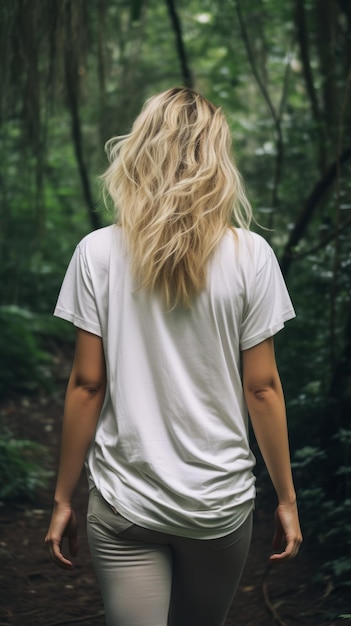 Modelagem de uma mulher caminhando na floresta IA gerativa