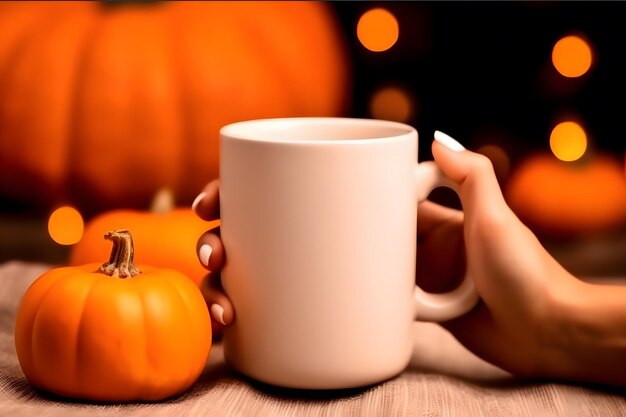 Modelagem de xícara de café com decorações de Halloween Halloween White Mug Mockup Gerado por IA