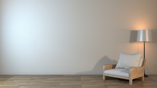 Modelagem interior com poltrona na sala de estar japonesa com parede vazia