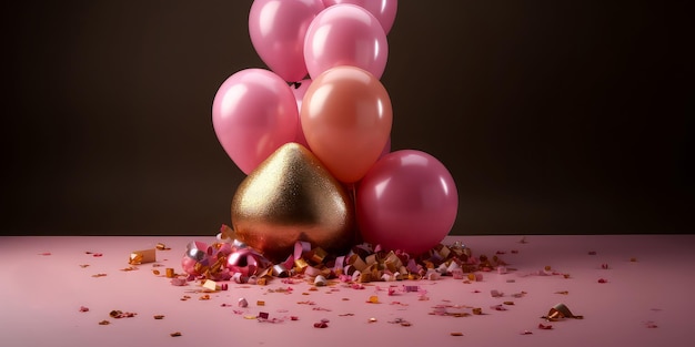 Modelagem rosa com balões Fonte de celebração Zona de foto Aniversário Bandeira para aniversário