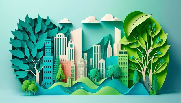 Foto modelar el diseño de la ciudad verde con papel energía alternativa ia generativa