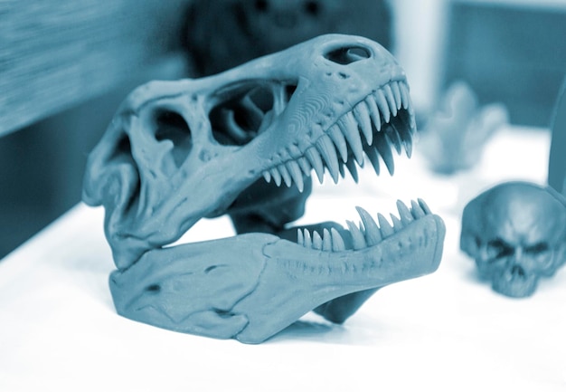 Foto modell-dinosaurier-schädel auf 3d-drucker gedruckt