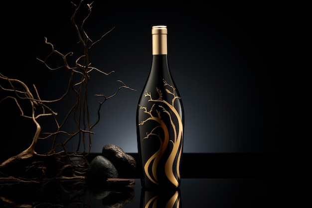 Modell einer eleganten Weinflasche auf minimalistischem Studiohintergrund