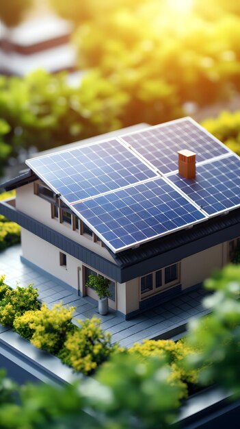 Modell eines Hauses mit Sonnenkollektoren auf dem Dach