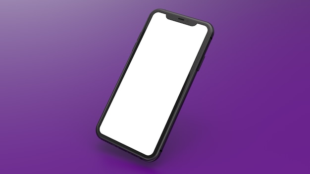 Modell eines schwarzen Handys mit einem lila Farbverlaufshintergrund. Perfekt zum Platzieren von Bildern von Websites oder Anwendungen.