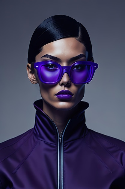 Modell in stilvollen lila Kleidern und Sonnenbrillen Generative Ai