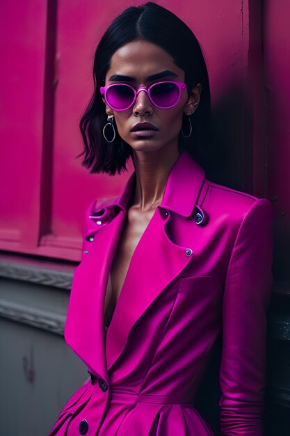 Foto modell in stilvollen rosa kleidern und sonnenbrillen generative ai