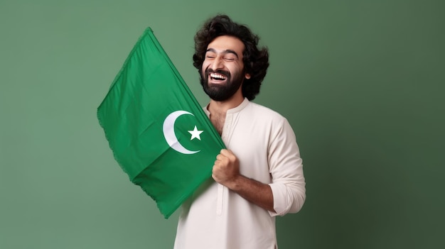 Modell mit pakistanischer Flagge auf der Schulter zufälliger fester Hintergrund