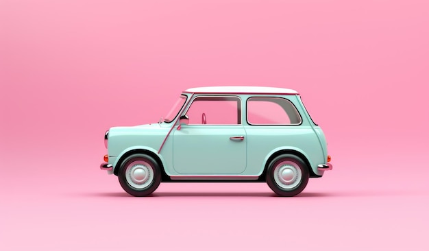 Modell-Retro-Spielzeugauto auf rosa Pfirsichhintergrund Miniaturauto mit Kopierraum