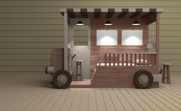 Modell Truck Ein Wohnzimmer aus Holz. 3D renering