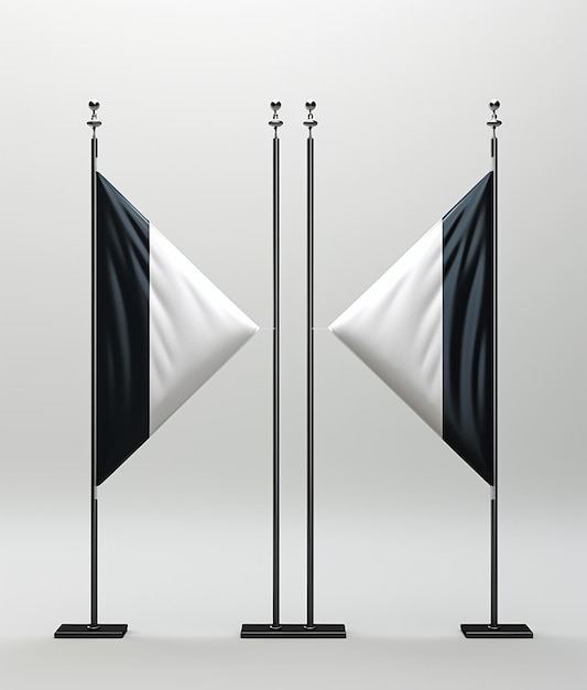 Foto modell zweier banner am mast mit schwarzen und weißen flaggen im th