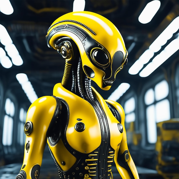 modelo 3D alienígena amarelo e preto de melhor qualidade no estilo do ícone cyberpunk surreal