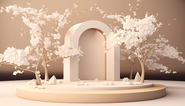 Un modelo 3d de un arco con flores.