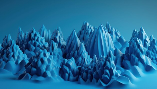 Un modelo 3d azul de un paisaje de montaña.